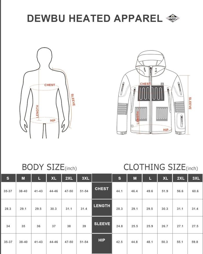 DEWBU Heated Jacket for Men with 12V Battery Pack Winter Outdoor Soft Shell Electric Heating Coat - Image 6