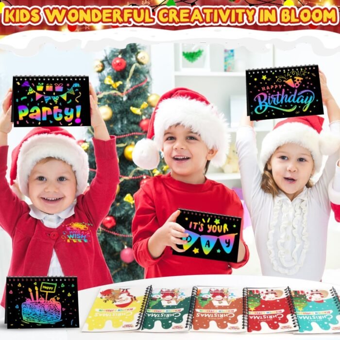 Christmas Party Favors for Kids Bulk: 24 Pack Rainbow Scratch Art Notebooks Party Favors for Girls Boys Birthday Goodie Bags Christmas Stocking Stuffers for Kids Classroom Prizes Gifts Bulk - Image 5