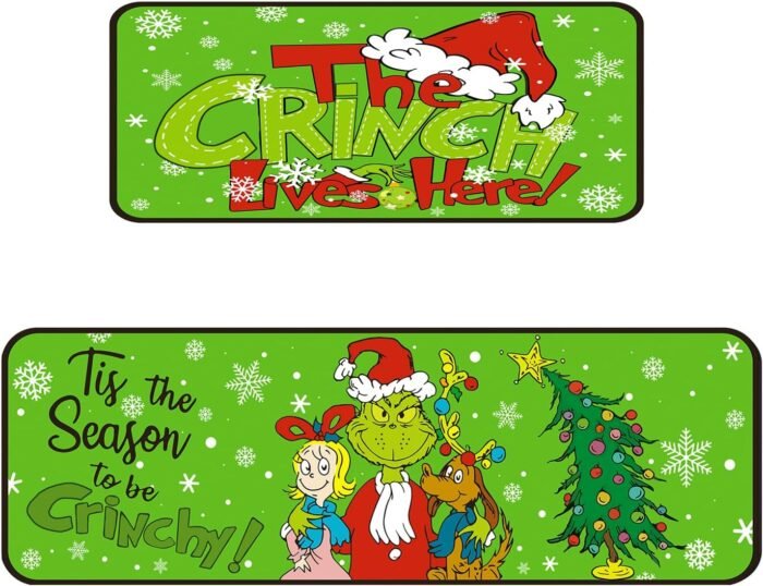 【17x 48 17x29 Inches】 Set of 2 Kitchen Mats Decor Merry-Christmas Kitchen Rugs Kitchen Mat,Christmas Kitchen Decoration,Non Slip Absorbent Kitchen Mat Waterproof Runner Rug for Laundry Room