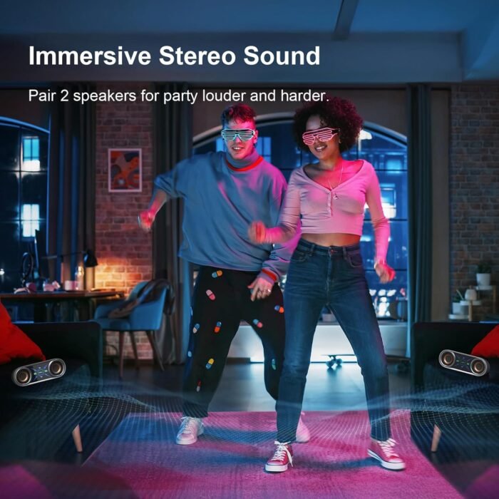 DOSS SoundBox Pro+ P400 Bluetooth Speaker, 50W Stereo Sound with Extra Bass, 26H Playtime, Cool Phantom Mirror Lights, IPX5 Waterproof Speaker for Outdoor, Home, Party, and Electronic Gadgets-Blue - Image 8