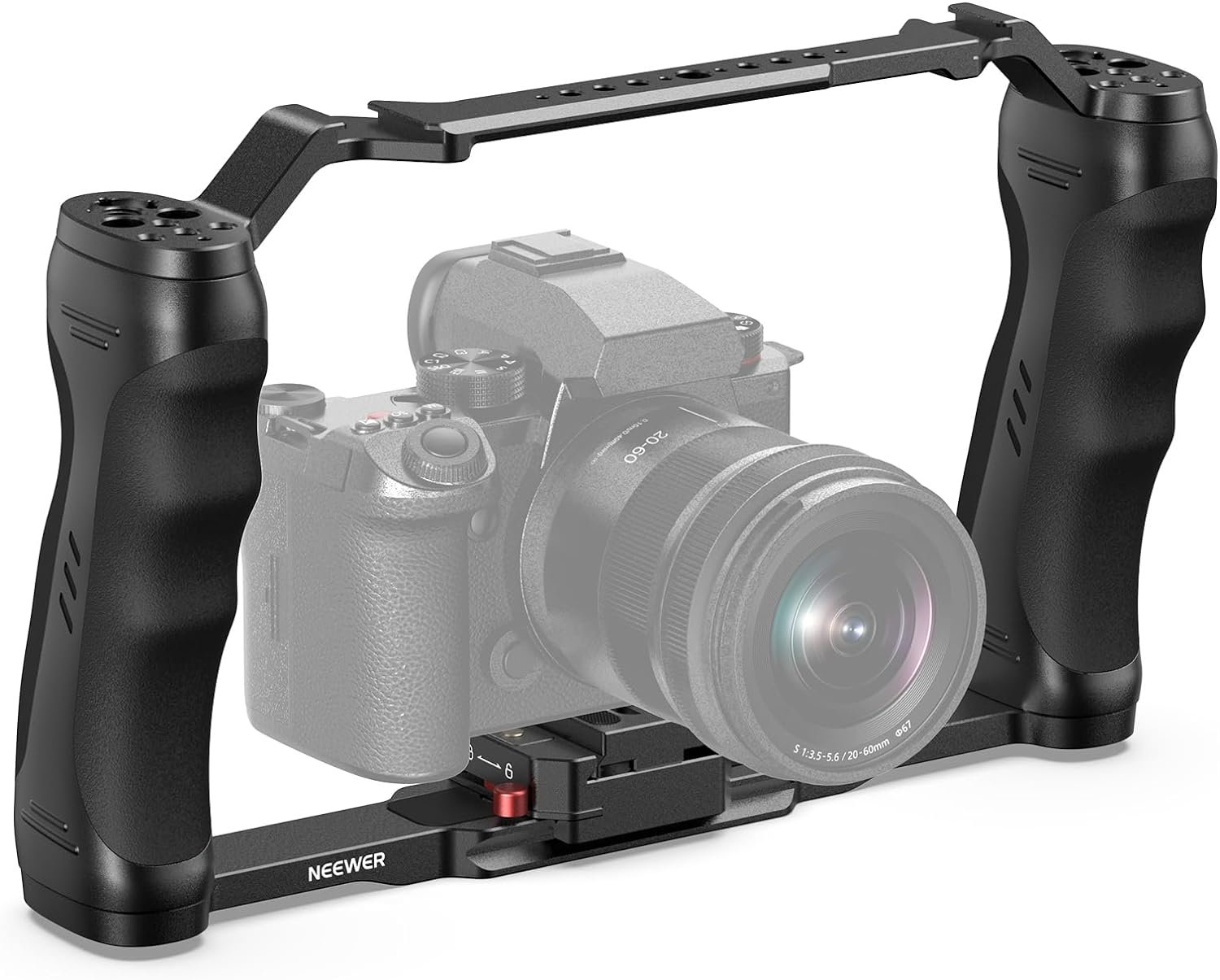 NEEWER Video Camera Cage Rig with Arca Type Quick Release Plate, Dual Grips, 3/8" ARRI & 1/4" Threads, Cold Shoes, Universal Camera Stabilizer Compatible with SmallRig NEEWER Baseplate, CA077