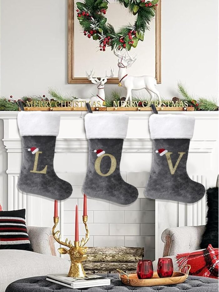 20 Inches Monogrammed Christmas Stockings with Letters,Super Soft Christmas Stockings Large Monogram Stockings Red Letter Stockings for Christmas Holiday Xmas Gift… - Image 4
