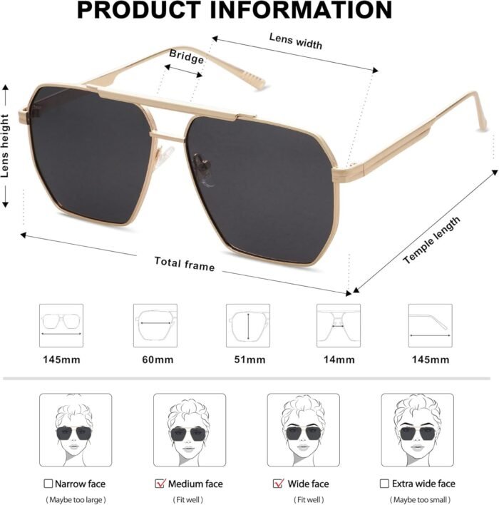SOJOS Retro Oversized Square Polarized Sunglasses for Women and Men Vintage Shades Classic Large Metal Sun Glasses - Image 5