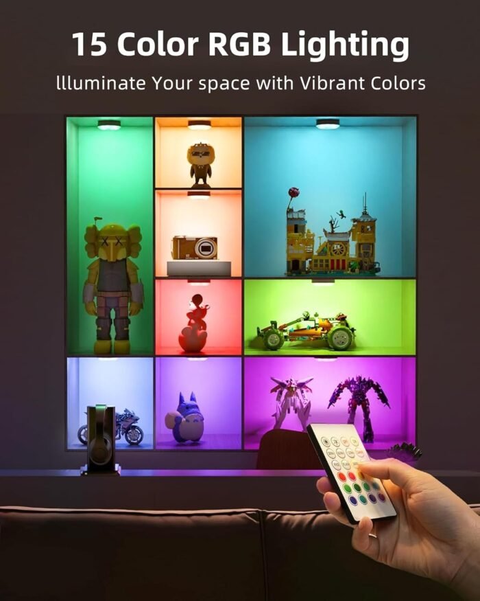 EZVALO LED Under Cabinet Lighting,1000mAh Rechargeable Puck Lights with Remote,3 Color Temps & 12 RGB Motion Sensor Closet Lights Indoor, Dimmable Under Counter Lights for Kitchen, Shelf (6 Packs) - Image 3