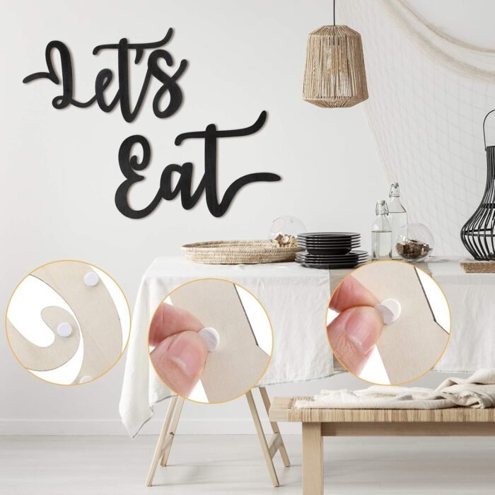 Jetec 2 Pieces Let's Eat Sign Wooden Kitchen Wall Decor Rustic Cutout Eat Signs Hanging Wall Plaque Farmhouse Wall Sign for Kitchen Dining Living Room Home Restaurant Decoration(Black) - Image 3