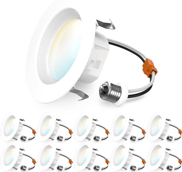 Sunco 10 Pack Retrofit LED Recessed Lighting 4 Inch, Selectable 2700K/3000K/3500K/4000K/5000K, Dimmable Can Lights, Baffle Trim, 11W=40W, 660 LM, Damp Rated