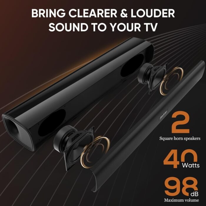 Saiyin Sound Bars for TV, 40 Watts Small Soundbar for TV,Surround Sound System TV Sound Bar Speakers with Bluetooth/Optical/AUX Connection for PC/Gaming/Projectors,17inch - Image 3