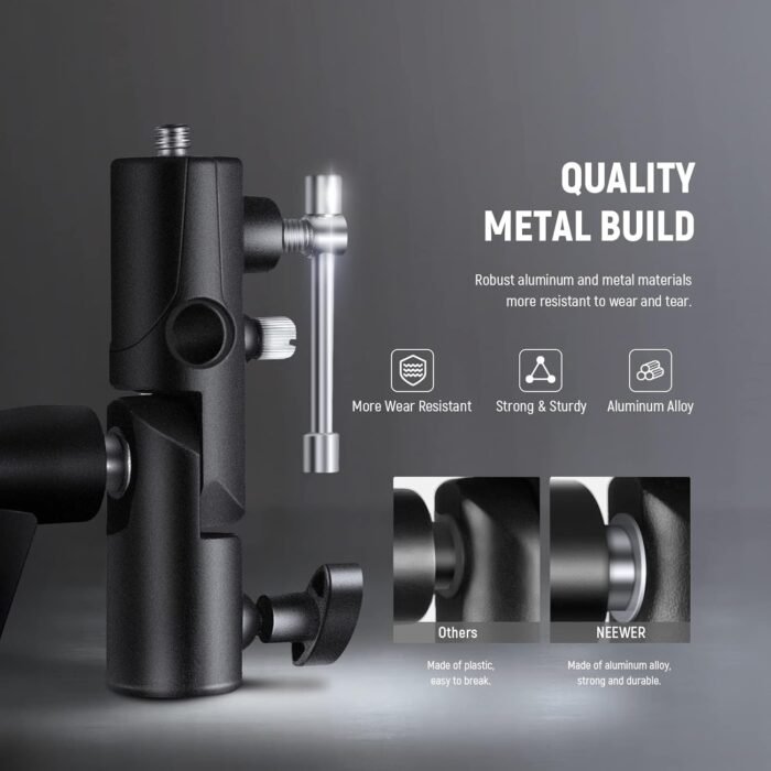 NEEWER Camera Flash Bracket H Type Mount with Umbrella Softbox Holder, 180° Swivel Adjustable Metal Light Stand Adapter with 1/4" to 3/8" Screw Adapter for Speedlite LED Light Stand Tripod (2 Pack) - Image 6
