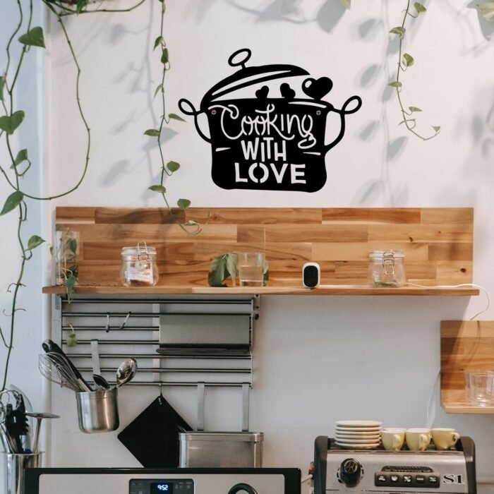 14 x 11 inch Black Metal Kitchen Pot Wall Decor Cooking with Love Kitchen decorations wall Lovely Gift Kitchen Sign for Wall - Image 2