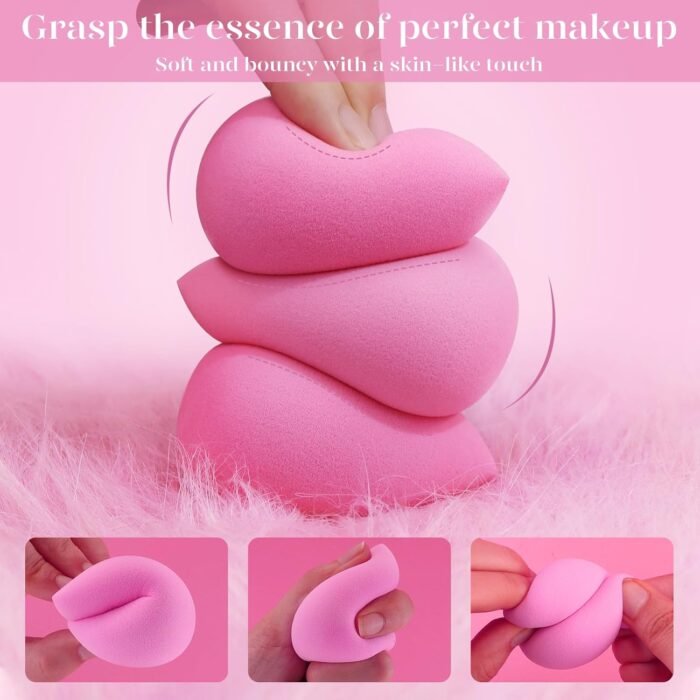 BEAKEY Super Soft Makeup Sponge Set of 6, Makeup Sponges for Foundation, Liquid, Cream and Powder, Pink Beauty Sponge for Blending, 0 Latex Blender, Christmas Stocking Stuffers for Adults - Image 2