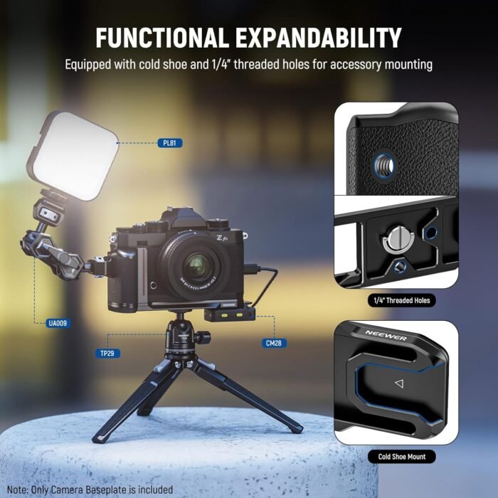 NEEWER CA076 Zfc Handgrip L Shape Grip for Nikon Z fc, Ultra Thin Retro Formfitting Camera Mounting Baseplate with Handle/Brass Shutter Button, Compatible with Arca Swiss Tripod Fluid Head, Black - Image 5