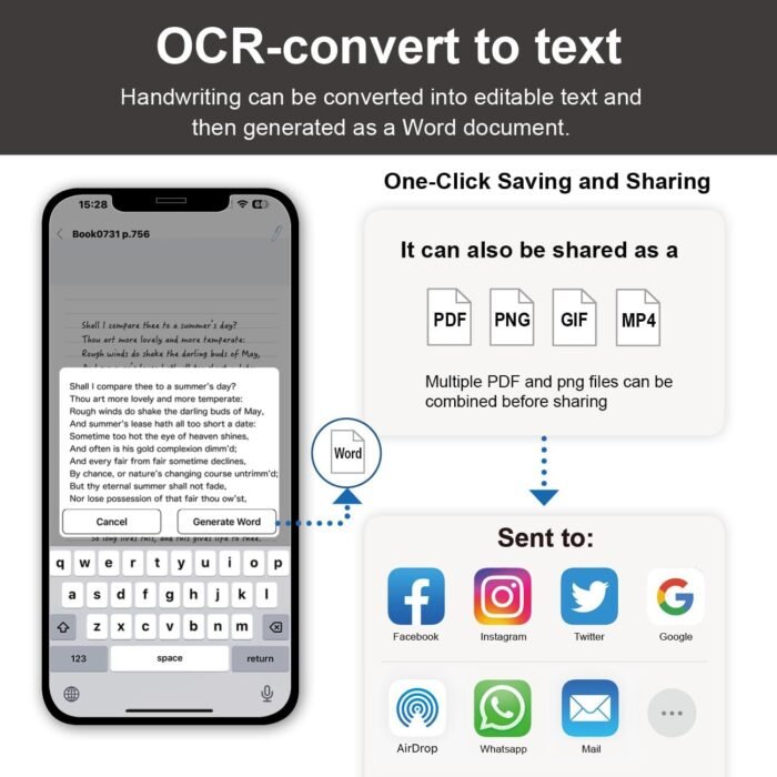 Smart Pen+Notebook+Writing Board, SmartPen Real-time Sync for Digitizing, Storing, and Sharing Paper Notes, Use with Ophaya Pro+ App，Compatible with Smartphone (Android and iOS)-Updated APP - Image 5