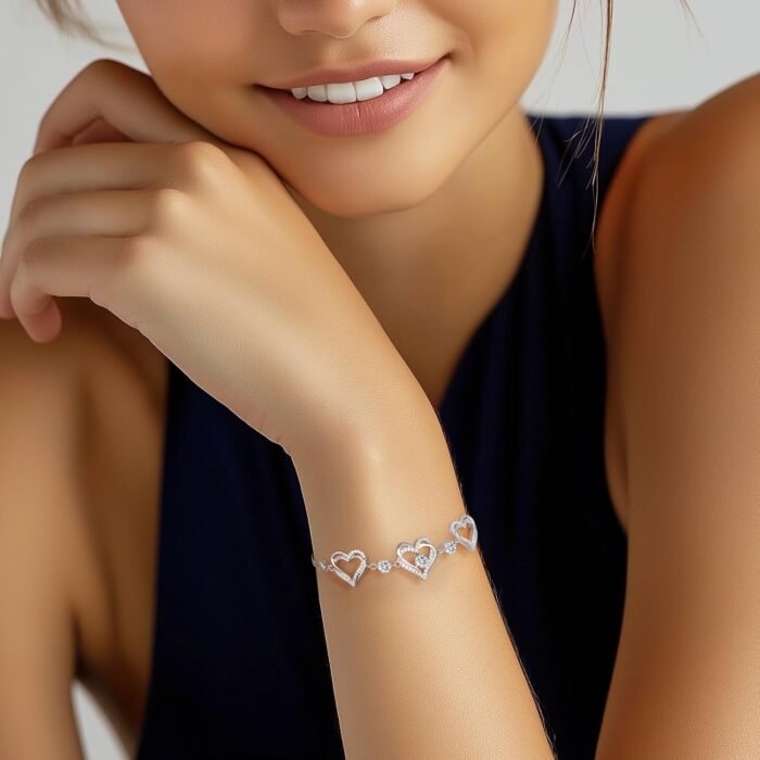 CDE Forever Love Heart Charm Link Bracelet for Women, 925 Sterling Silver Birthstone Bracelet Mother's Day Gift Anniversary Birthday Jewelry Gifts for Women Wife Her Girlfriend - Image 2