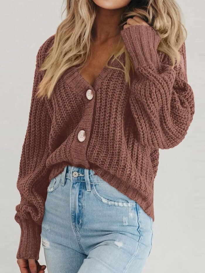 PRETTYGARDEN Women's Chunky Knit Open Front Sweater Long Sleeve Button Loose Short Cardigan Outerwear Coats - Image 3