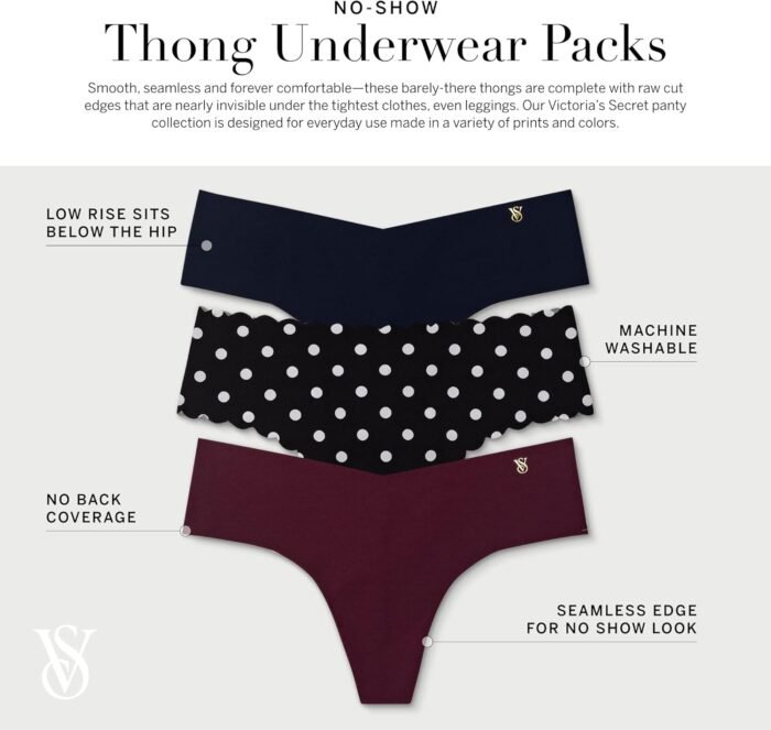Victoria's Secret Women's No Show Thong Underwear, Panties for Women, Multi Pack (XS-XXL) - Image 3