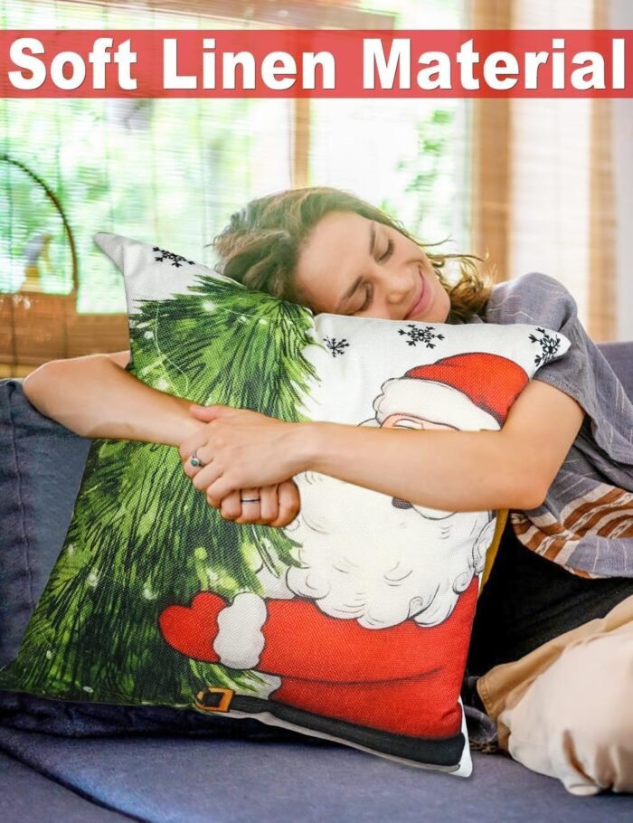 Christmas Decorations Set of 4 Double-Sided Print Christmas Pillow Covers 18" x 18", with 8 Cute Christmas Decor Patterns, Throw Pillow Covers Perfect for Christmas and Home Decor - Image 6