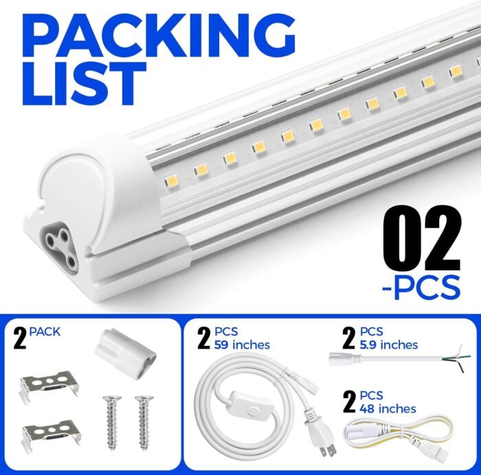 Barrina LED Shop Light 2ft, 20W 3000LM 5000K, T8 LED Light Fixture, Clear Cover, Ceiling and Utility Shop Light, Linkable Tube Lights, Shop Lights for Room, Garage, Workbench, Warehouse, 2-Pack - Image 8