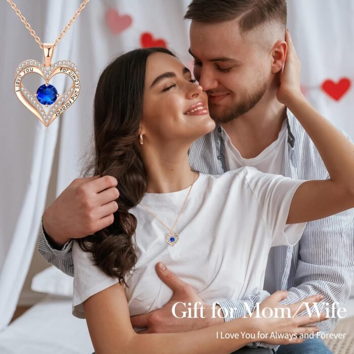 xiupen 18k Rose Gold Necklaces for Women Gold Birthstone Necklace for Wife Birthday Gifts Ideas for Wife Best Love Gifts on Christmas Valentines Birthday Mothers Day(Sapphire-September) - Image 2