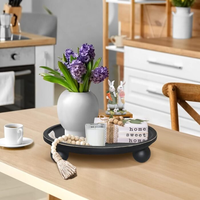 SOWA Farmhouse Wood Tray Risers for Display, Wooden Decorative Tray for Kitchen Decor, Pedestal Stand for Countertop, Round Tray with Risers - Image 6