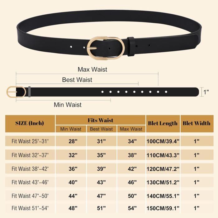 VONMELLI 3 Pack Women's Belts for Jeans Pants Fashion Gold Buckle Ladies Dress Belt - Image 6