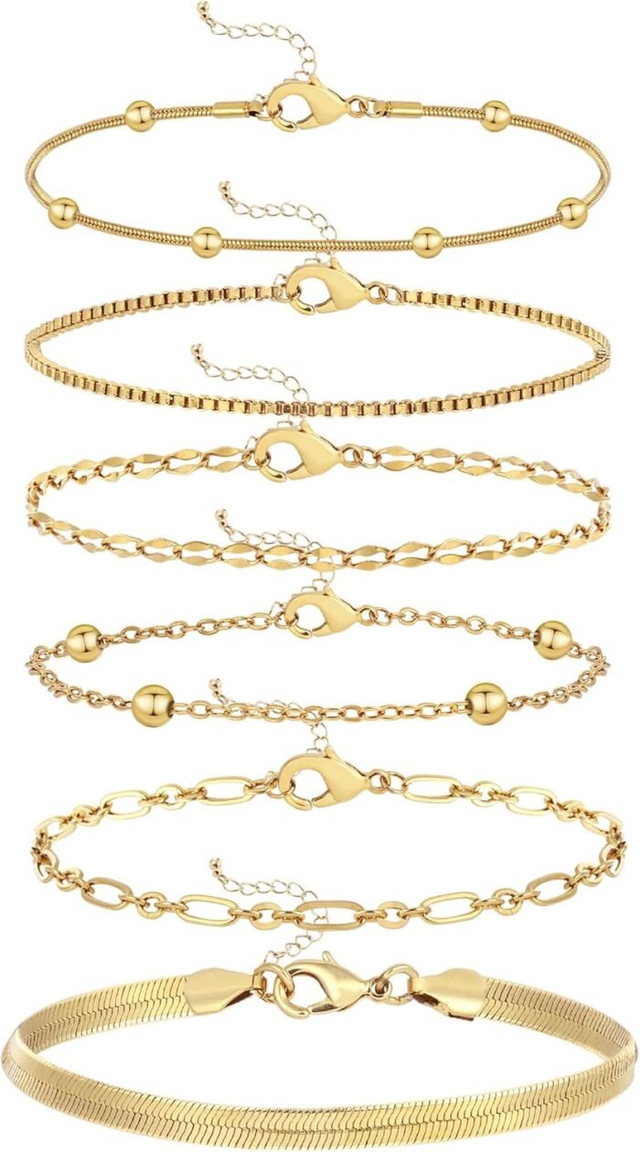 Wgoud Waterproof Gold Bracelets for Women Trendy, Dainty 14K Real Gold Plated Fashion Stackable Bracelet Sets for Women Thin Cuban Link Paperclip Chain Bracelets Layered Gold Jewelry Sets Gifts for Womens - Image 2
