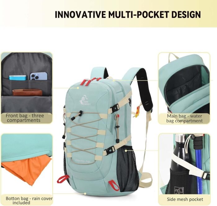 Bseash 40L Waterproof Hiking Backpack with Rain Cover, Outdoor Sport Travel Bag Daypack for Camping Climbing Skiing Cycling (Black) - Image 5