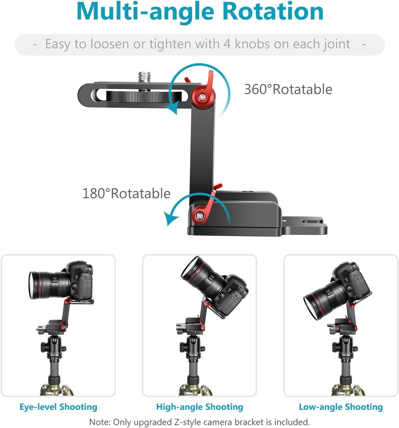Neewer Upgraded Z-Flex Tilt Head Z Type Tripod Head with 4 Adjust/Fixing Knob, Quick Release Plate and Spirit Level for Tripod/DSLR Cameras Camcorders/Slider, Aluminium Alloy/Load Up to 6.6 Pounds - Image 5