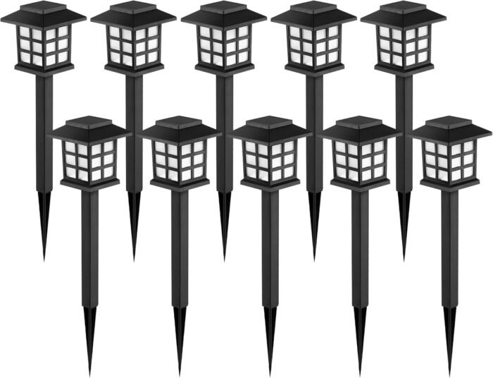 GIGALUMI LED Solar Walkway Lights, 10 Pack Waterproof Lights for Garden, Landscape, Path, Yard, Patio, Driveway - Maintain 10 Hours of Lighting