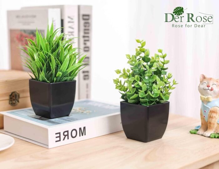 Der Rose 2 Pack Fake Plants Small Artificial Potted Plants Faux Plants Black Bathroom Accessories for Home Office Desk Bathroom Decor Indoor - Image 4