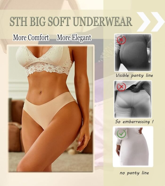 Sth Big Cheeky Underwear for Women Lace No Show Bikini Soft Breathe Seamless Panties Ladies Sexy Hipster Set 6 Pack - Image 4