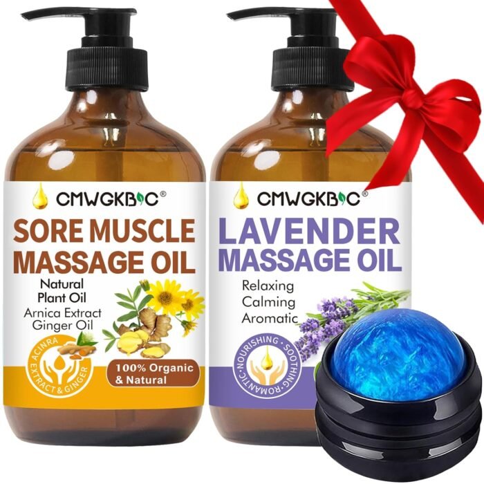 Christmas Gifts for Men,Stocking Stuffers for Women,Massage Oil for Massage Therapy,Lymphatic Drainage-Ginger Oil Sore Muscle Arnica Oil &Lavender Oil Relaxing Massage Oils for Date Night,Massage Ball