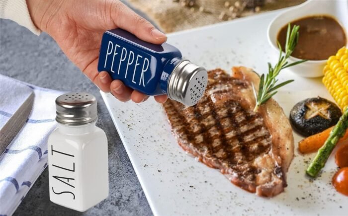 Farmhouse Salt And Pepper Shakers Set,Kitchen Decor,Glass Blue Salt And Pepper Shakers Set,Cute Salt Shaker,Gift For Women,Modern Farmhouse Decor,Home Decor,Wedding Decor - Image 3