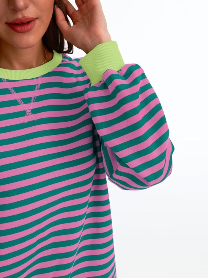 Trendy Queen Oversized Sweatshirt for Women 2024 Fall Crewneck Striped Long Sleeve Shirts Hoodies Preppy Top Y2K Outfits - Image 5