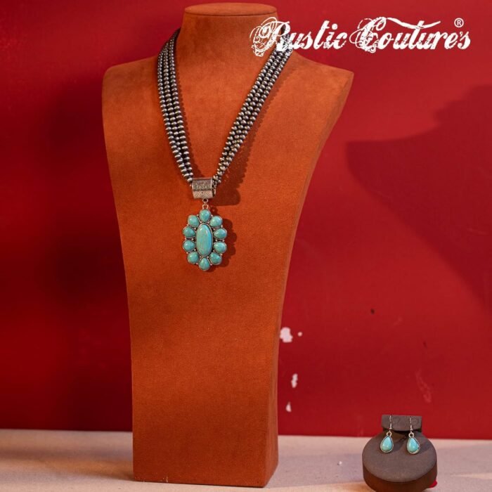 Rustic Couture's Western Turquoise Jewelry Set for Women Cowgirl Vintage Western Necklace Earring Set - Image 2