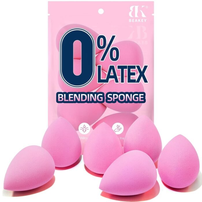 BEAKEY Super Soft Makeup Sponge Set of 6, Makeup Sponges for Foundation, Liquid, Cream and Powder, Pink Beauty Sponge for Blending, 0 Latex Blender, Christmas Stocking Stuffers for Adults