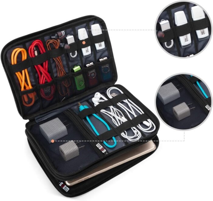 BUBM Double Layer Electronic Accessories Organizer, Travel Gadget Bag for Cables, USB Flash Drive, Plug and More, Perfect Size Fits for iPad Mini (Medium, Blue) - Image 2