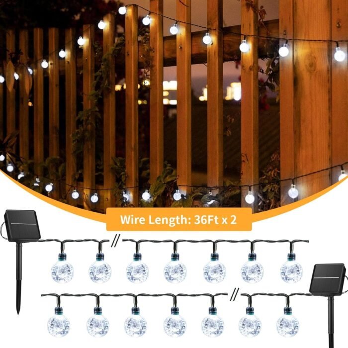 Brightown 2-Pack 120 LED 72 FT Solar String Lights Outdoor, Crystal Globe Lights with 8 Lighting Modes, Waterproof Solar Powered Patio Lights for Garden Yard Porch Wedding Party Decor (Pure White) - Image 2