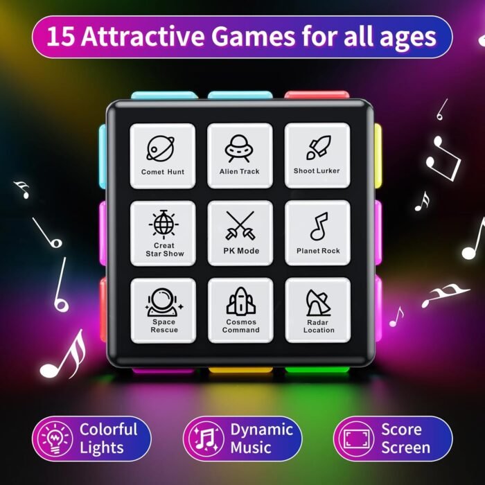 Rechargeable Game Cube, 15-in-1 Fun Brain Memory & Speed Games for Kids, Christmas Birthday Gifts for Boys Girls Ages 6-12+ Years Old, Cool Toys for Kids Teens with Score Screen (Black) - Image 2