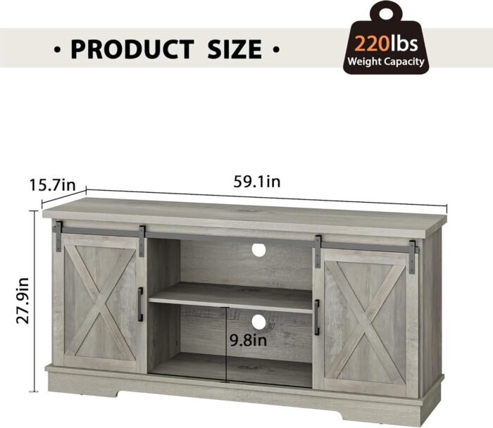 IDEALHOUSE Farmhouse TV Stand for 65 Inch TV, Entertainment Center with Storage and Sliding Barn Doors, Modern Media TV Console TV Stands for Living Room Bedroom (Gray Wash) - Image 2