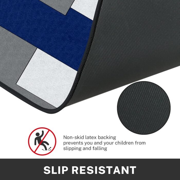 Blue Geometric Kitchen Rugs and Mats Non Skid Washable Set of 2, Checked Black Grey Navy Kitchen Mats for Floor, Rustic Minimalist Kitchen Runner Rug Modern Abstract Kitchen Decor - Image 4