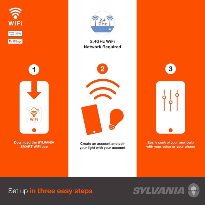 SYLVANIA Wifi LED Smart Light Bulb, 60W Equivalent Dimmable Soft White A19, Compatible with Alexa and Google Home Only - 4 Pack (75672) - Image 2