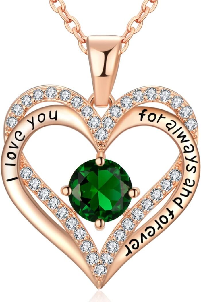 xiupen Jewelry Birthday Love Necklace for Womens Wife Birthday Gifts for Woman Wife Anniversary for Her Christmas Valentines Mothers Day Gift for Her Mom(Emerald-May)
