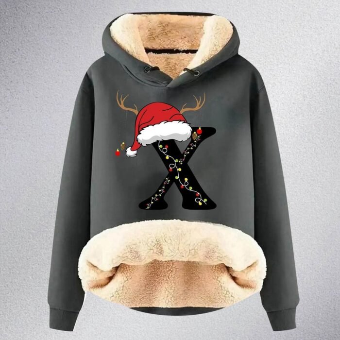 Women's Christmas Letters Printed Hoodie Thick Wool Winter Warm Pullover Tops Fashion Sweatshirt Womens Shirt - Image 2