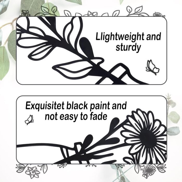 Zzbakress 3 Piece Metal Flowers and Vases Wall Decoration Minimalist Art Wall Sculpture Daffodils Chrysanthemum Eucalyptus Leaf Iron Decorative Floral for Living Room or Kitchen (Style 1, Black) - Image 5