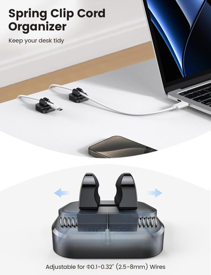 Lamicall Cable Clips, Cord Organizer - [Two Pack] Adjustable Hole Cord Clips Management, Adhesive Wire Organizer USB Cable Holder, Charging Power Cord Keeper Catcher for Desk - Image 2