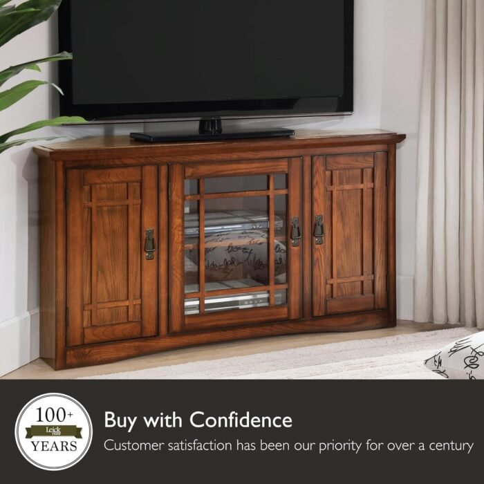 Leick Home 82385 Solid Wood Mission Corner TV Stand for 50" TVs, Living Room Entertainment Center with Three Doors and Storage Shelves, Mission Oak - Image 9