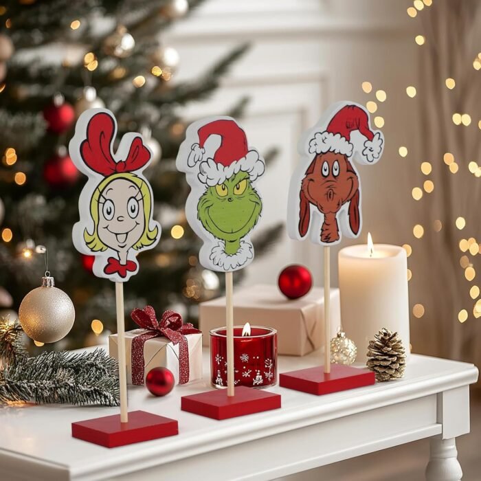Christmas Decorations, Set of 3 Christmas Pedestal Tabletop Decorations, Rustic Christmas Table Centerpiece for Home Kitchen Decor - Image 2