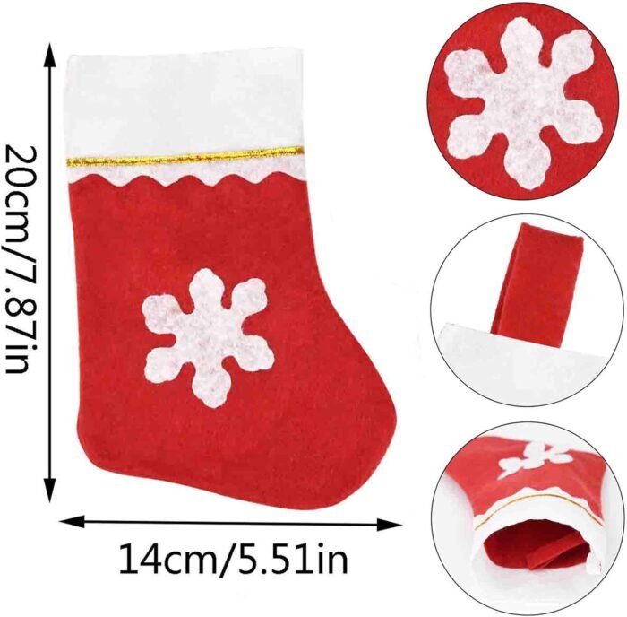 20 Pack Christmas Mini Stockings Sock Decoration Snowflake Tableware Holders, Red Felt Knife Spoon Fork Bag Candy Pouch Bag Plush Cuff Socking for Xmas Party Tree Dinner Table Home Ornaments - Image 2