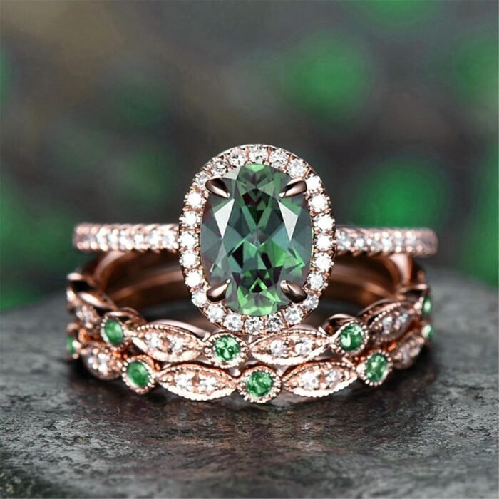 Todays Daily Deals Clearing Emerald Wedding Ring Set, Antique Vintage Solitaire Created Green Emerald Ring, Valentine's Mother‘s Day Gift for Women Mom - Image 2