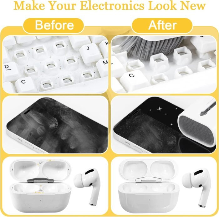 Walrfid Airpods Electronic Screen 7 in 1 Cleaner Kit Laptop Keyboard Cleaning Tool for ipad/iwatch/Computer/Phone/MacBook with 5ml Touchscreen Cleaners Mist (Grey) - Image 6